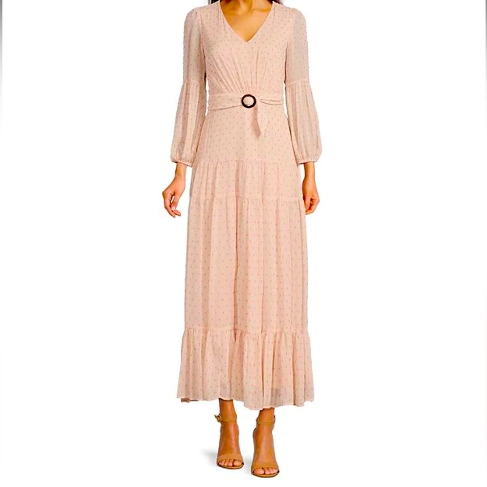 Taylor
Polka Dot Print Sheer 3/4 Sleeve Midi dress
